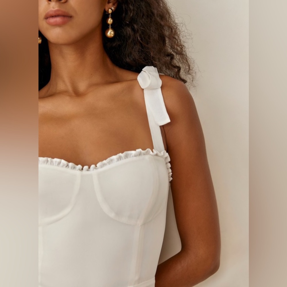 NEW Reformation Alfred Tie-Shoulder Wide-Leg Jumpsuit in Ivory Size 4 - Picture 4 of 12